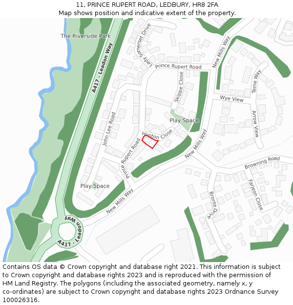 11, PRINCE RUPERT ROAD, LEDBURY, HR8 2FA: Location map and indicative extent of plot