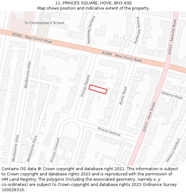 11, PRINCES SQUARE, HOVE, BN3 4GE: Location map and indicative extent of plot