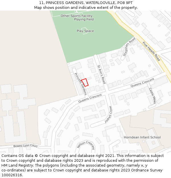 11, PRINCESS GARDENS, WATERLOOVILLE, PO8 9PT: Location map and indicative extent of plot