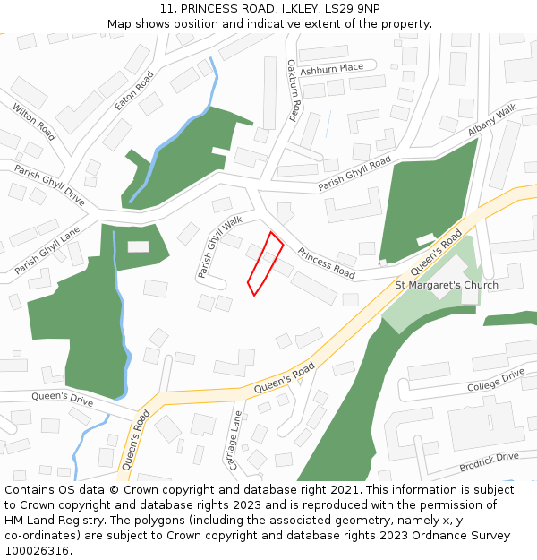 11, PRINCESS ROAD, ILKLEY, LS29 9NP: Location map and indicative extent of plot