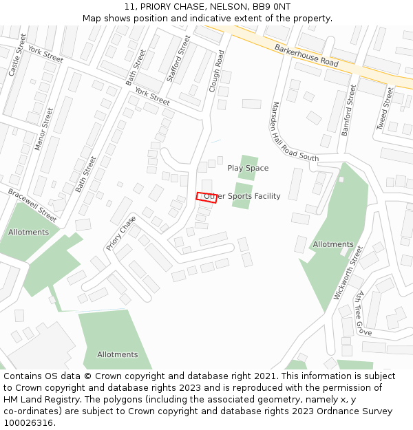 11, PRIORY CHASE, NELSON, BB9 0NT: Location map and indicative extent of plot