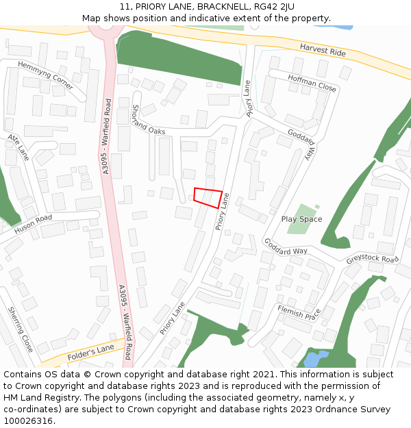 11, PRIORY LANE, BRACKNELL, RG42 2JU: Location map and indicative extent of plot