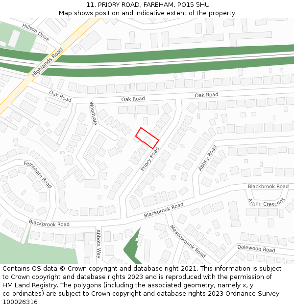 11, PRIORY ROAD, FAREHAM, PO15 5HU: Location map and indicative extent of plot