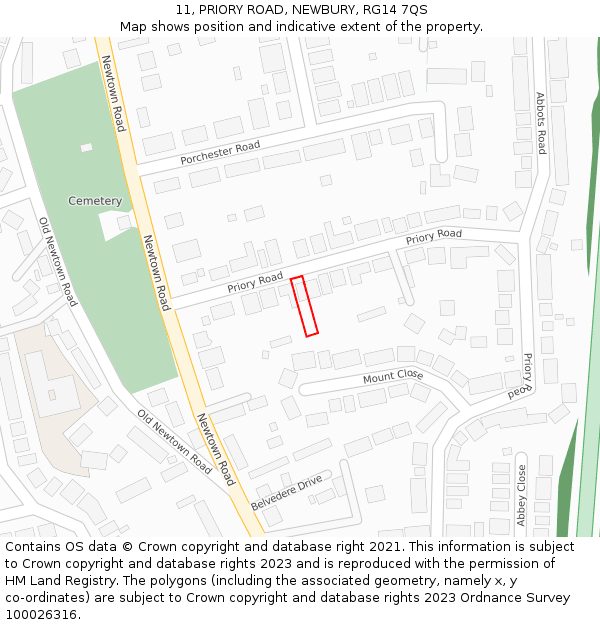 11, PRIORY ROAD, NEWBURY, RG14 7QS: Location map and indicative extent of plot