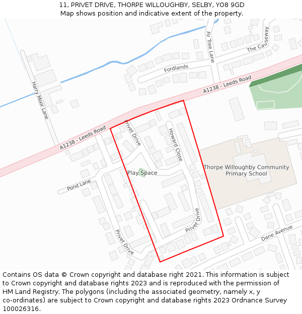 11, PRIVET DRIVE, THORPE WILLOUGHBY, SELBY, YO8 9GD: Location map and indicative extent of plot