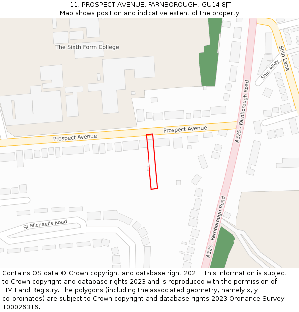 11, PROSPECT AVENUE, FARNBOROUGH, GU14 8JT: Location map and indicative extent of plot