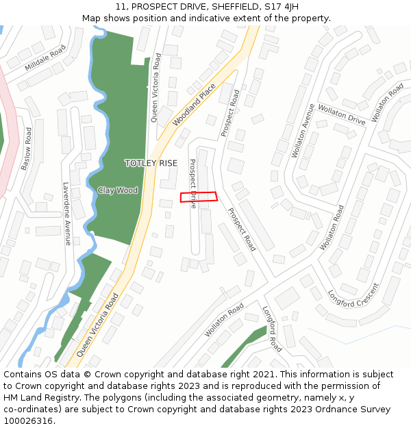 11, PROSPECT DRIVE, SHEFFIELD, S17 4JH: Location map and indicative extent of plot