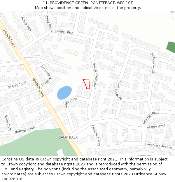 11, PROVIDENCE GREEN, PONTEFRACT, WF8 1ST: Location map and indicative extent of plot