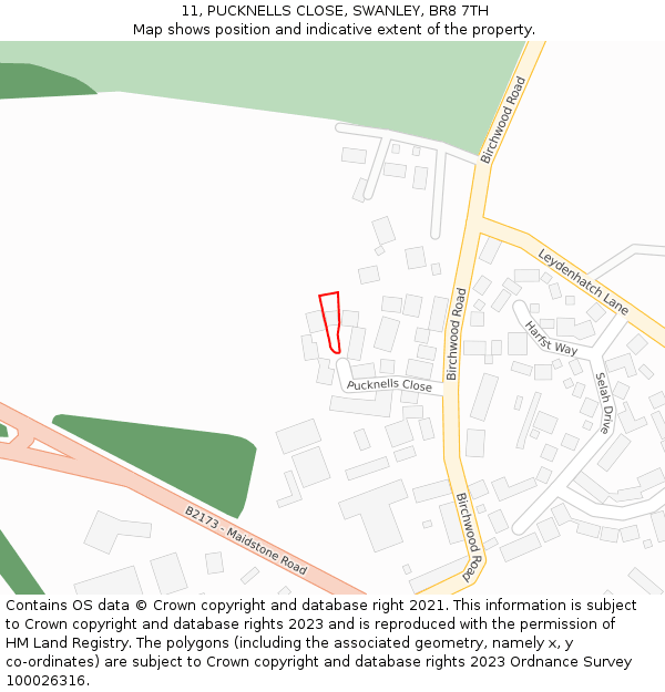 11, PUCKNELLS CLOSE, SWANLEY, BR8 7TH: Location map and indicative extent of plot
