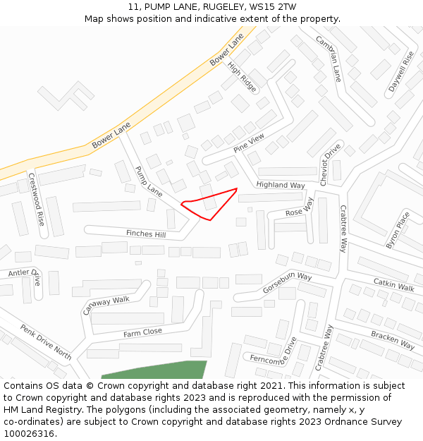11, PUMP LANE, RUGELEY, WS15 2TW: Location map and indicative extent of plot