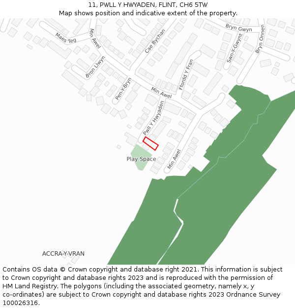 11, PWLL Y HWYADEN, FLINT, CH6 5TW: Location map and indicative extent of plot