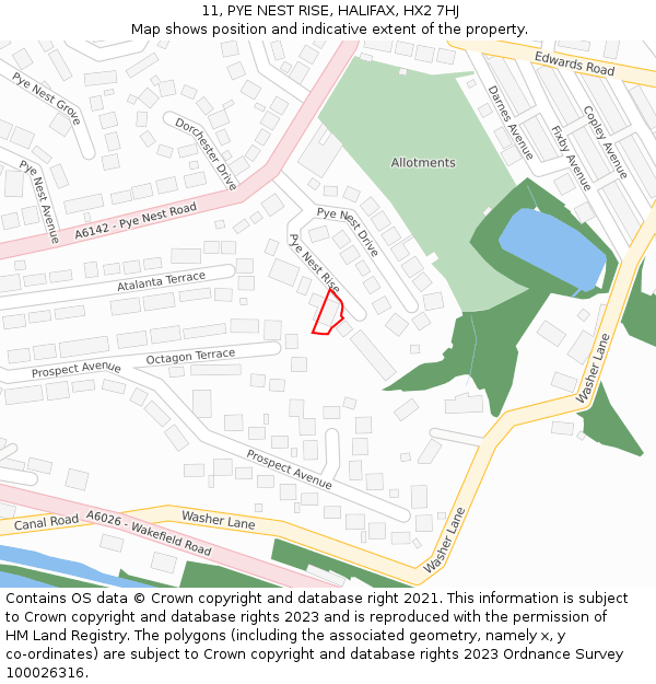 11, PYE NEST RISE, HALIFAX, HX2 7HJ: Location map and indicative extent of plot