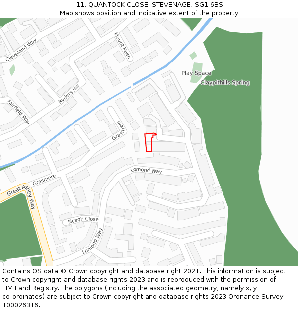 11, QUANTOCK CLOSE, STEVENAGE, SG1 6BS: Location map and indicative extent of plot