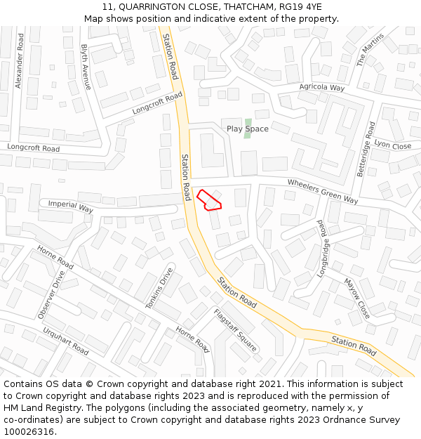 11, QUARRINGTON CLOSE, THATCHAM, RG19 4YE: Location map and indicative extent of plot