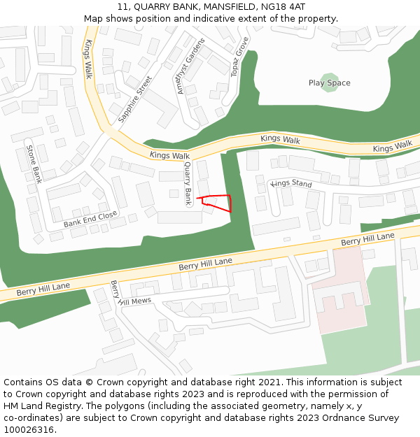 11, QUARRY BANK, MANSFIELD, NG18 4AT: Location map and indicative extent of plot