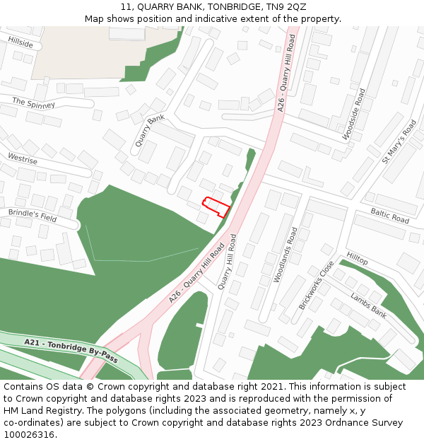 11, QUARRY BANK, TONBRIDGE, TN9 2QZ: Location map and indicative extent of plot