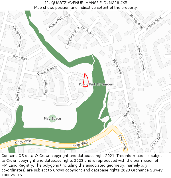 11, QUARTZ AVENUE, MANSFIELD, NG18 4XB: Location map and indicative extent of plot