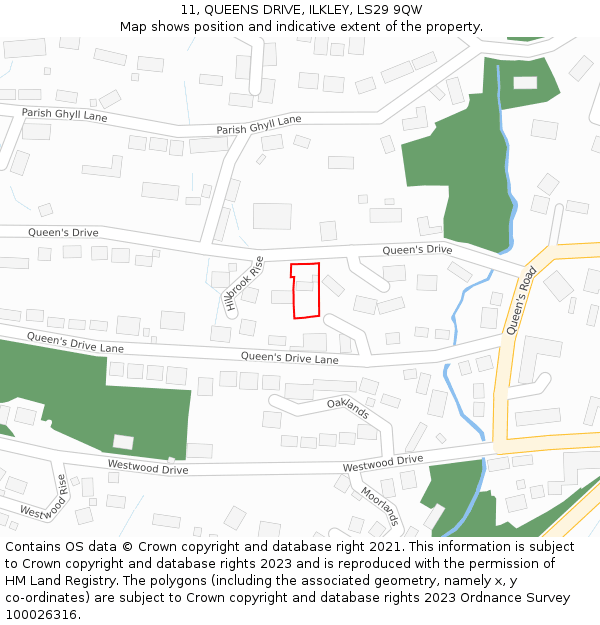 11, QUEENS DRIVE, ILKLEY, LS29 9QW: Location map and indicative extent of plot