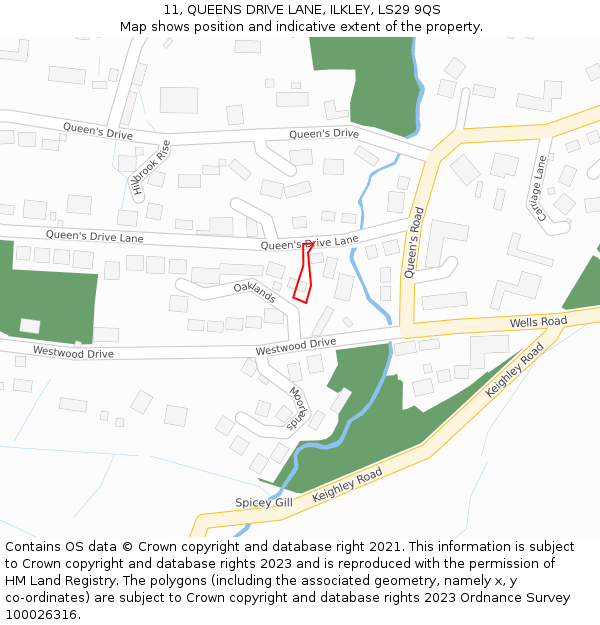 11, QUEENS DRIVE LANE, ILKLEY, LS29 9QS: Location map and indicative extent of plot