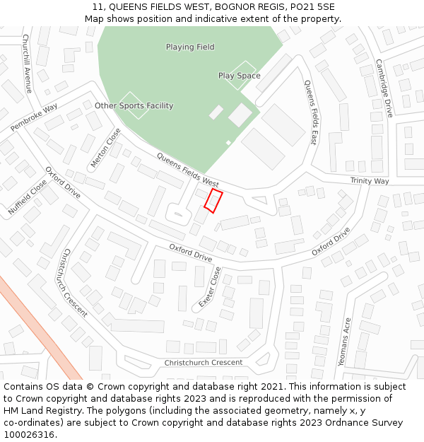 11, QUEENS FIELDS WEST, BOGNOR REGIS, PO21 5SE: Location map and indicative extent of plot