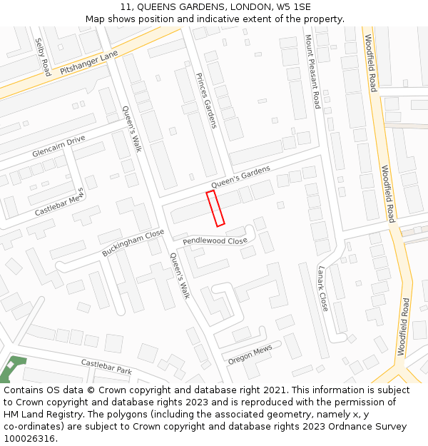 11, QUEENS GARDENS, LONDON, W5 1SE: Location map and indicative extent of plot