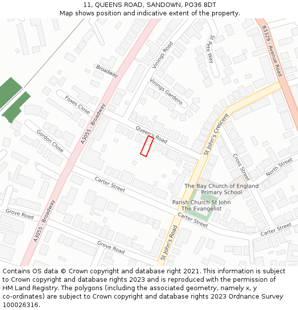 11, QUEENS ROAD, SANDOWN, PO36 8DT: Location map and indicative extent of plot