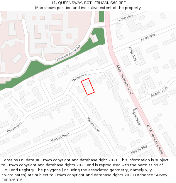 11, QUEENSWAY, ROTHERHAM, S60 3EE: Location map and indicative extent of plot