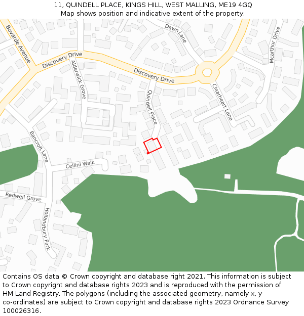 11, QUINDELL PLACE, KINGS HILL, WEST MALLING, ME19 4GQ: Location map and indicative extent of plot