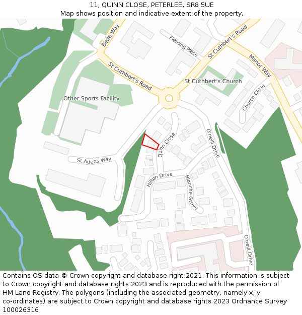 11, QUINN CLOSE, PETERLEE, SR8 5UE: Location map and indicative extent of plot