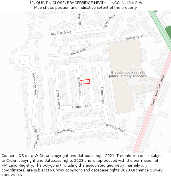 11, QUINTIN CLOSE, BRACEBRIDGE HEATH, LINCOLN, LN4 2LW: Location map and indicative extent of plot