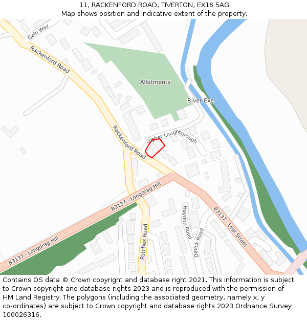 11, RACKENFORD ROAD, TIVERTON, EX16 5AG: Location map and indicative extent of plot