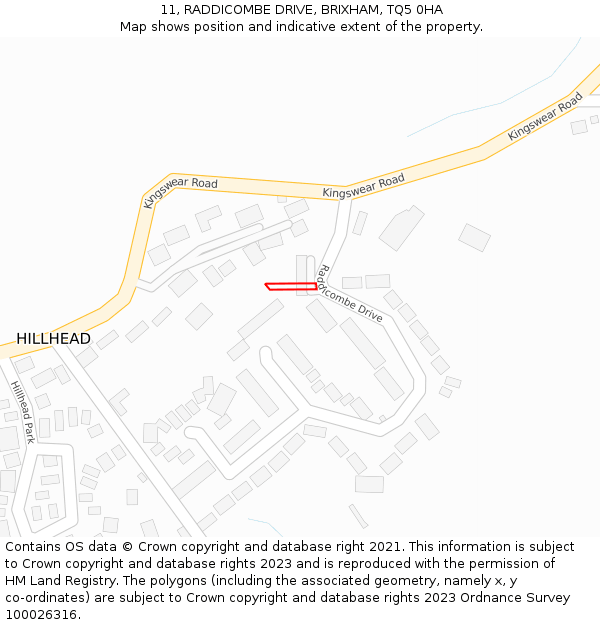 11, RADDICOMBE DRIVE, BRIXHAM, TQ5 0HA: Location map and indicative extent of plot