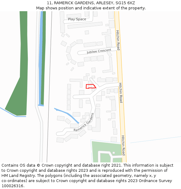 11, RAMERICK GARDENS, ARLESEY, SG15 6XZ: Location map and indicative extent of plot