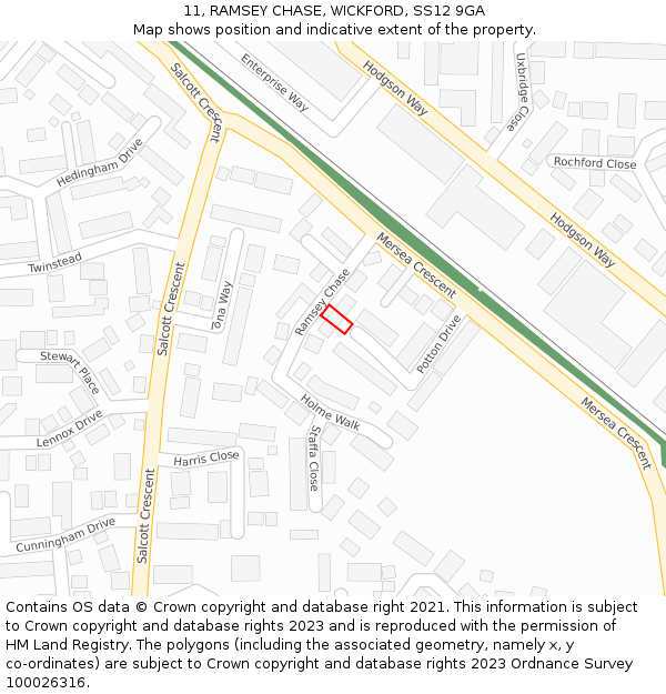 11, RAMSEY CHASE, WICKFORD, SS12 9GA: Location map and indicative extent of plot