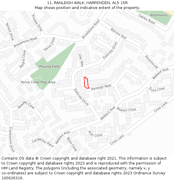 11, RANLEIGH WALK, HARPENDEN, AL5 1SR: Location map and indicative extent of plot