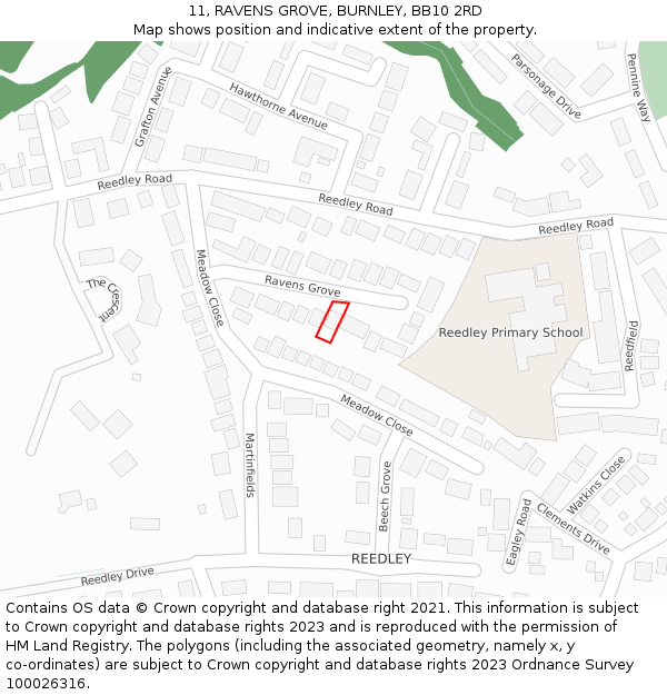 11, RAVENS GROVE, BURNLEY, BB10 2RD: Location map and indicative extent of plot