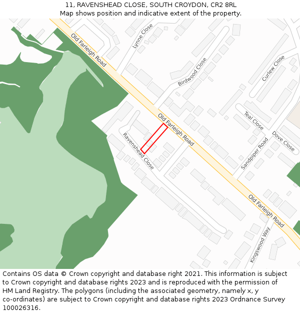 11, RAVENSHEAD CLOSE, SOUTH CROYDON, CR2 8RL: Location map and indicative extent of plot