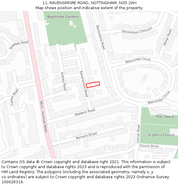 11, RAVENSMORE ROAD, NOTTINGHAM, NG5 2AH: Location map and indicative extent of plot