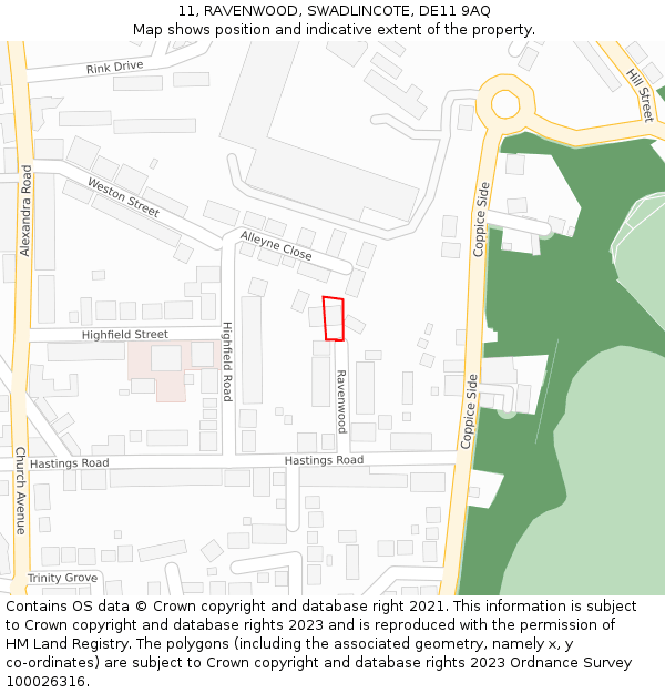 11, RAVENWOOD, SWADLINCOTE, DE11 9AQ: Location map and indicative extent of plot