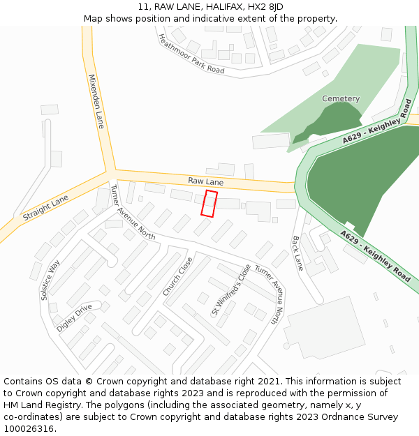 11, RAW LANE, HALIFAX, HX2 8JD: Location map and indicative extent of plot