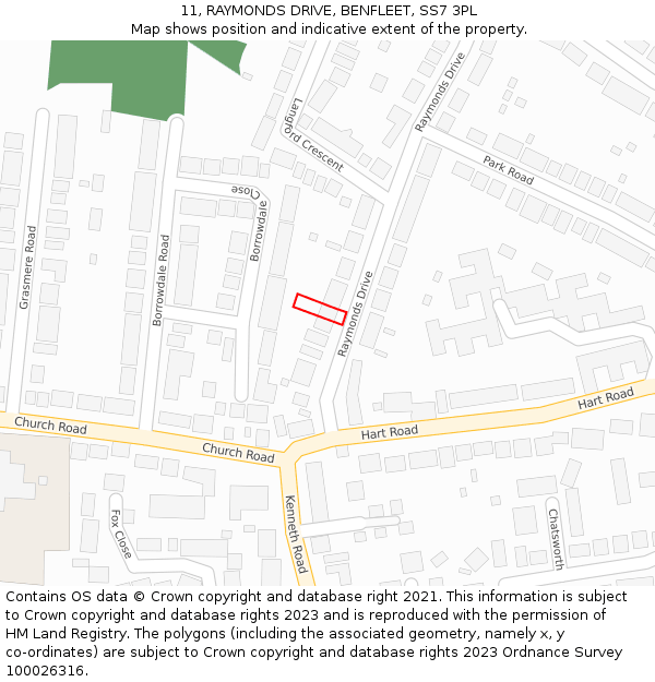 11, RAYMONDS DRIVE, BENFLEET, SS7 3PL: Location map and indicative extent of plot