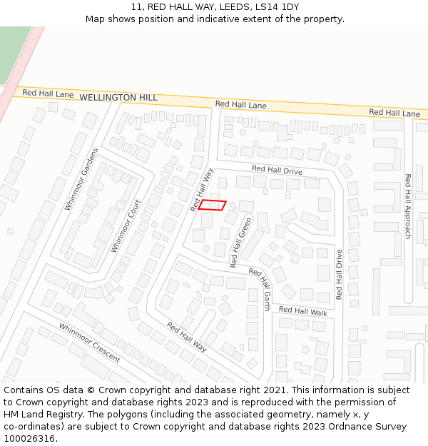 11, RED HALL WAY, LEEDS, LS14 1DY: Location map and indicative extent of plot