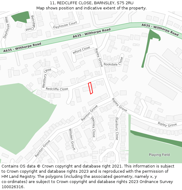 11, REDCLIFFE CLOSE, BARNSLEY, S75 2RU: Location map and indicative extent of plot