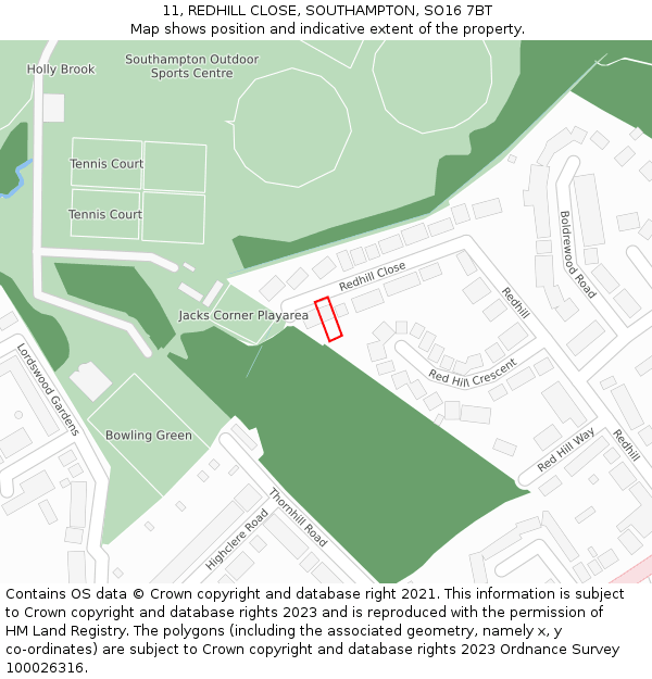 11, REDHILL CLOSE, SOUTHAMPTON, SO16 7BT: Location map and indicative extent of plot