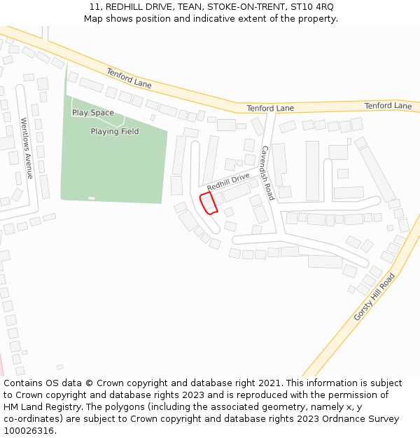 11, REDHILL DRIVE, TEAN, STOKE-ON-TRENT, ST10 4RQ: Location map and indicative extent of plot