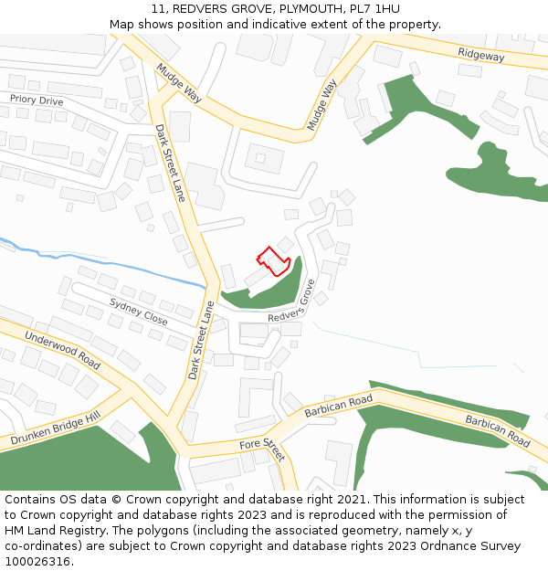 11, REDVERS GROVE, PLYMOUTH, PL7 1HU: Location map and indicative extent of plot