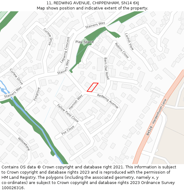 11, REDWING AVENUE, CHIPPENHAM, SN14 6XJ: Location map and indicative extent of plot