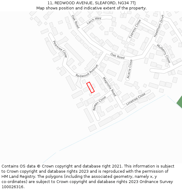 11, REDWOOD AVENUE, SLEAFORD, NG34 7TJ: Location map and indicative extent of plot