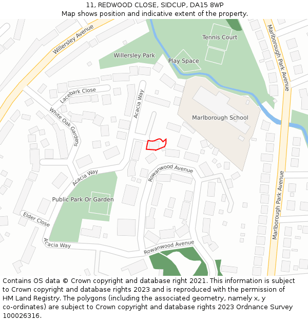 11, REDWOOD CLOSE, SIDCUP, DA15 8WP: Location map and indicative extent of plot
