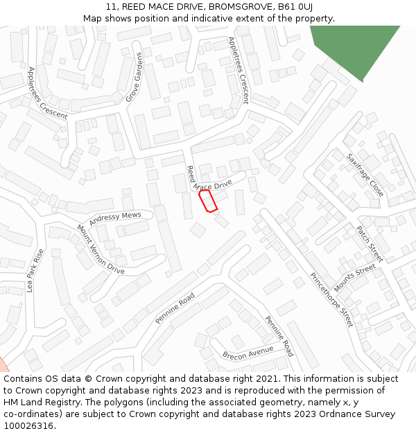 11, REED MACE DRIVE, BROMSGROVE, B61 0UJ: Location map and indicative extent of plot